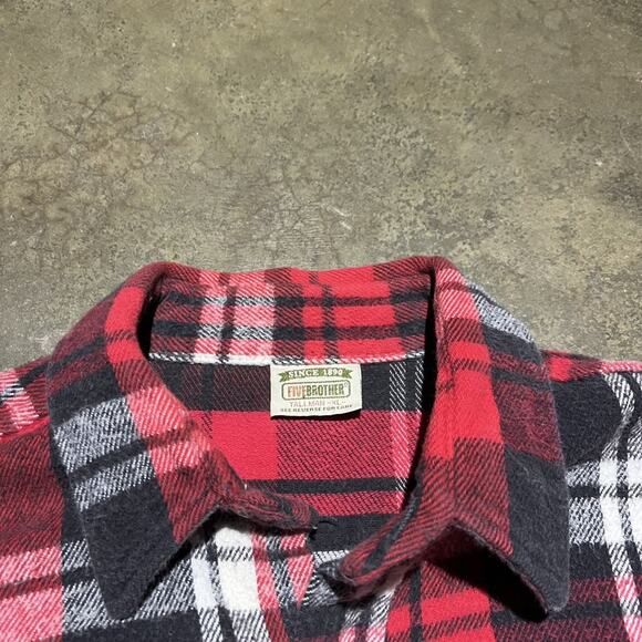 Vintage 80s FiveBrother Red/Black Cotton Plaid Flannel Shirt - Picture 3 of 3